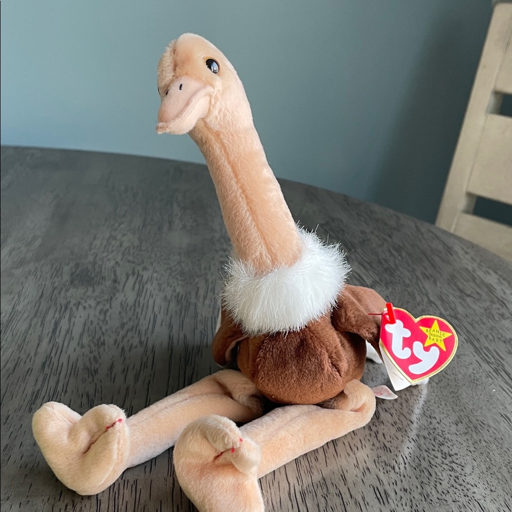 Ty Beanie Babies Plush Ostrich with Brown and Cream Colors - Stretch